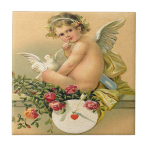 Vintage, Cupid Angel, Dove en Rozen Tegeltje