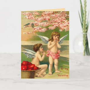 Vintage Cupid Babies Feestdagen Kaart