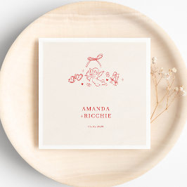 Vintage Cupid Cherub Hand Drawn Wedding Engagement Servet