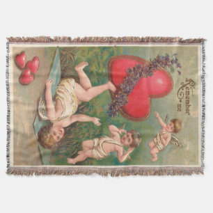 Vintage Cupid Cherub Red Hearts Valentijn Briefkaa Deken