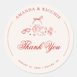 Vintage Cupid Cherub Red Wedding Thank You Ronde Sticker