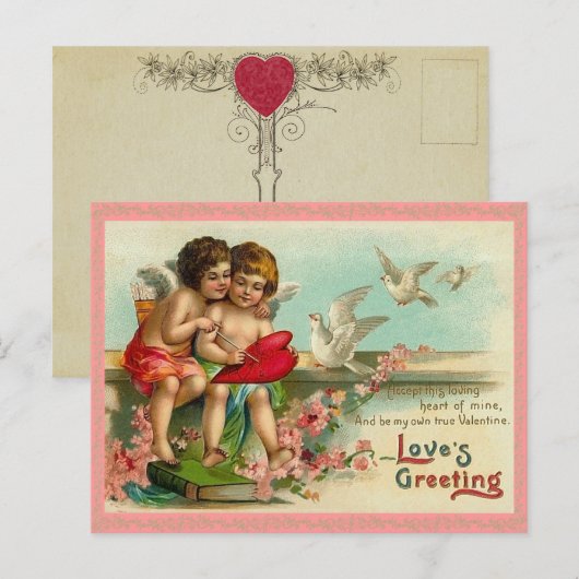 Vintage Cupid en Doves Briefkaart (Voorkant / Achterkant)
