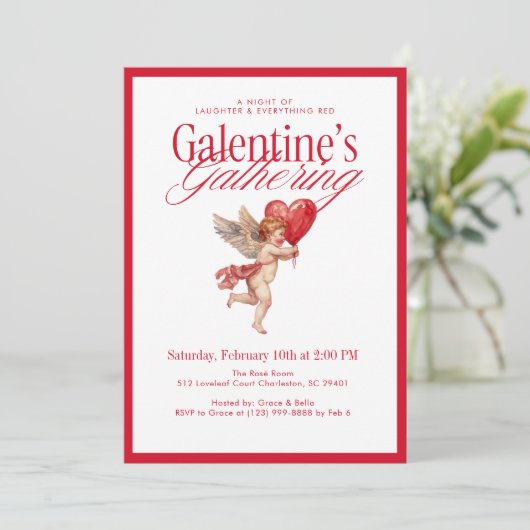 Vintage Cupid Galentine’s Gathering Party Kaart (Staand voorkant)