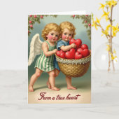 Vintage Cupid Hartjes Kaart (Gele Bloem)