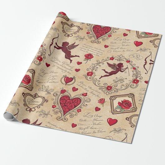 Vintage Cupid Liefde Victoriaanse Valentijnskunst Cadeaupapier (Uitgerold)