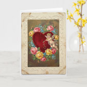 Vintage Cupid Love Valentine Card Kaart (Gele Bloem)