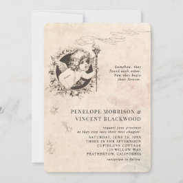 Vintage  Cupid Love Wedding Invitation Kaart