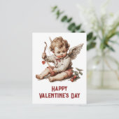 Vintage Cupid met Hartboog Briefkaart (Staand voorkant)