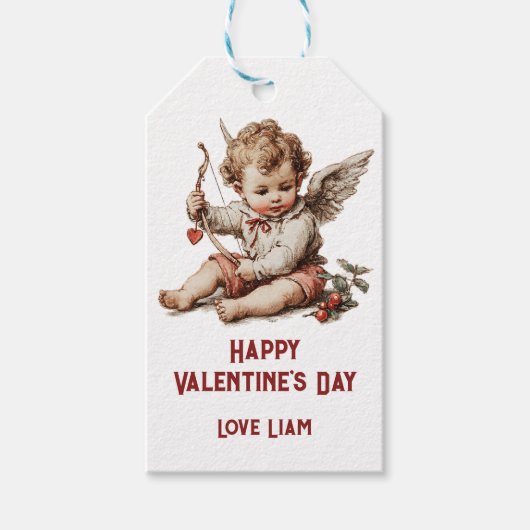 Vintage Cupid met hartboog Cadeaulabel (Voorkant)