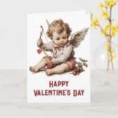 Vintage Cupid met hartboog Kaart (Gele Bloem)