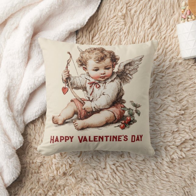Vintage Cupid met Hartboog Kussen (Deken)