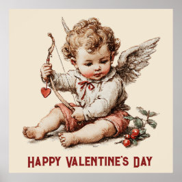 Vintage Cupid met Hartboog Poster