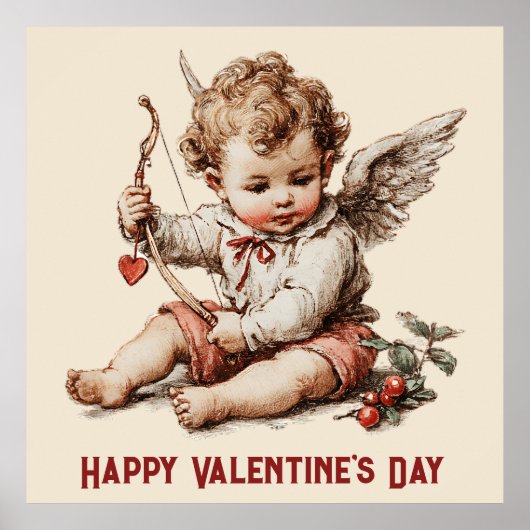 Vintage Cupid met Hartboog Poster (Voorkant)