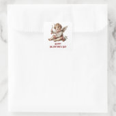 Vintage Cupid met Hartboog Vierkante Sticker (Tas)