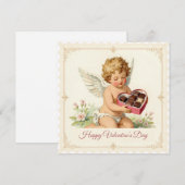 Vintage Cupid – Valentijnsdag stempel stijl Feestdagenkaart (Voorkant / Achterkant)