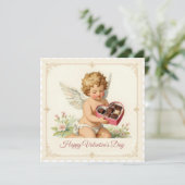Vintage Cupid – Valentijnsdag stempel stijl Feestdagenkaart (Staand voorkant)