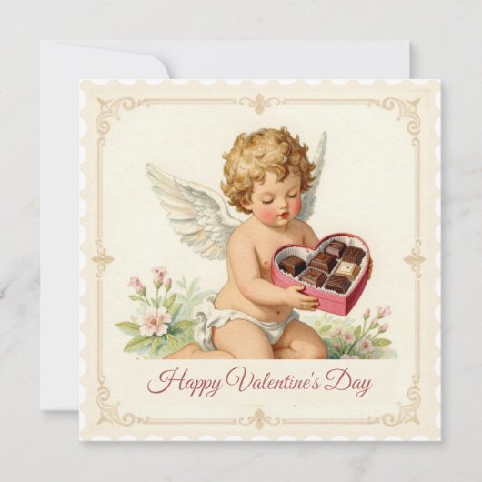 Vintage Cupid – Valentijnsdag stempel stijl Feestdagenkaart (Voorkant)