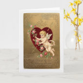 Vintage Cupid Valentine Card Kaart (Gele Bloem)