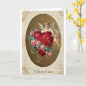 Vintage Cupid Valentine Love Card Kaart (Gele Bloem)