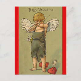 Vintage Cupid With a Bow and Two Hearts Valentine Briefkaart