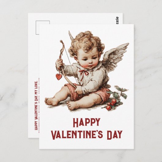 Vintage Cupid With Heart Bow Briefkaart (Voorkant / Achterkant)