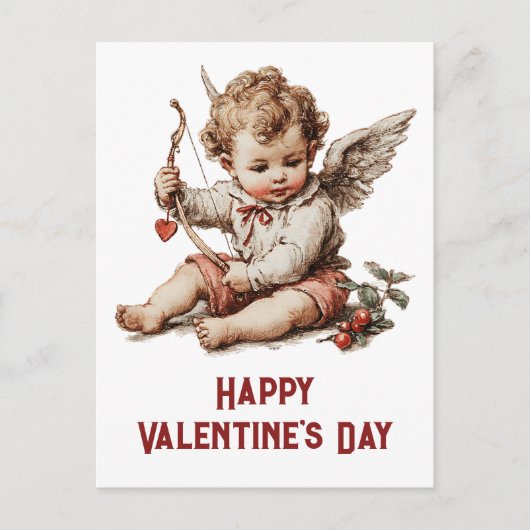 Vintage Cupid With Heart Bow Briefkaart (Voorkant)