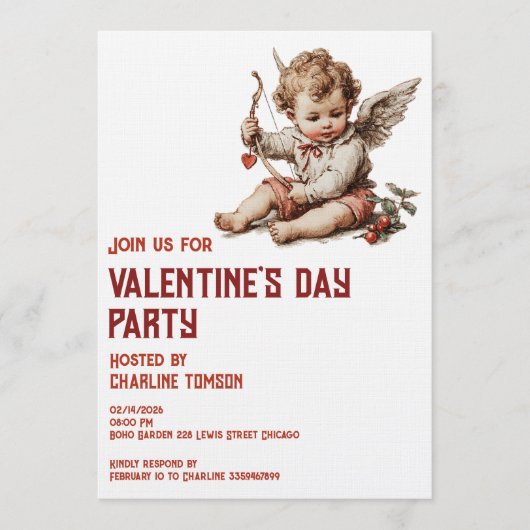 Vintage Cupid With Heart Bow Kaart (Voorkant)