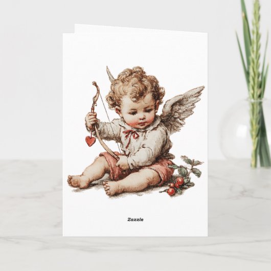 Vintage Cupid With Heart Bow Kaart (Achterkant)