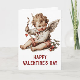 Vintage Cupid With Heart Bow Kaart