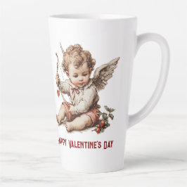 Vintage Cupid With Heart Bow Latte Mok