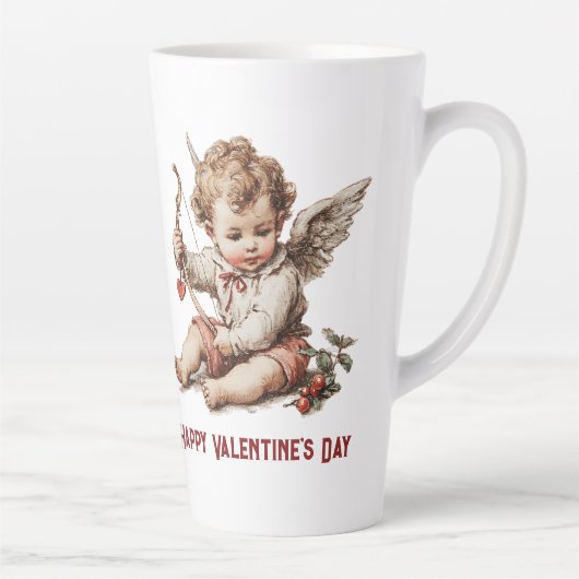 Vintage Cupid With Heart Bow Latte Mok (Rechts)