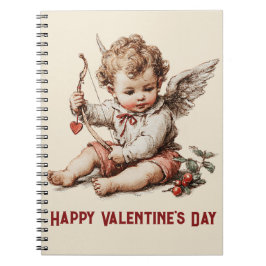 Vintage Cupid With Heart Bow Notitieboek