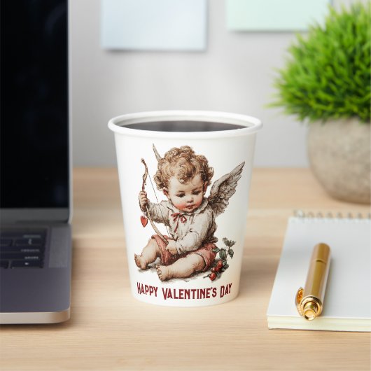 Vintage Cupid With Heart Bow Papieren Bekers (Insitu)
