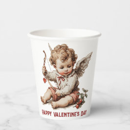 Vintage Cupid With Heart Bow Papieren Bekers