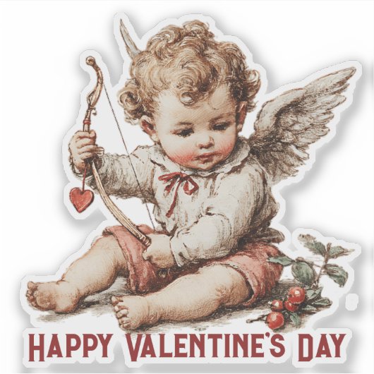 Vintage Cupid With Heart Bow Sticker (Voorkant)