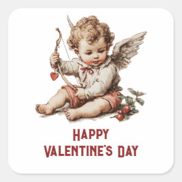 Vintage Cupid With Heart Bow Vierkante Sticker