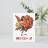 Vintage Cupid with Rose Bouquet Briefkaart (Staand voorkant)