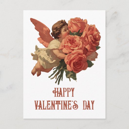 Vintage Cupid with Rose Bouquet Briefkaart (Voorkant)