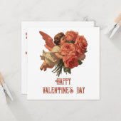 Vintage Cupid with Rose Bouquet Kaart (Voorkant / Achterkant in situ)