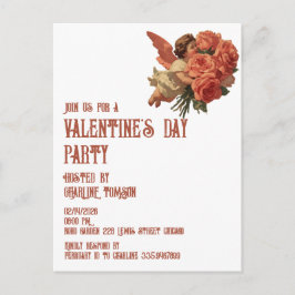 Vintage Cupid with Rose Bouquet Uitnodiging Briefkaart