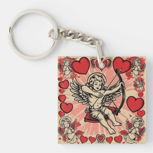 Vintage cupido liefde sleutelhanger (voorkant)