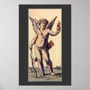 Vintage Cupido met blinddoek, Valentijnskaart Poster
