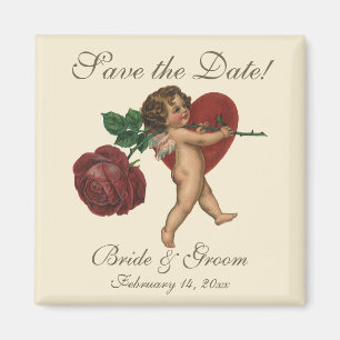Vintage Cupido met rode roos en hart Bewaar de dat Magneet
