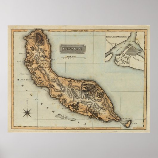 Vintage Curacao Map (1823) Poster (Voorkant)