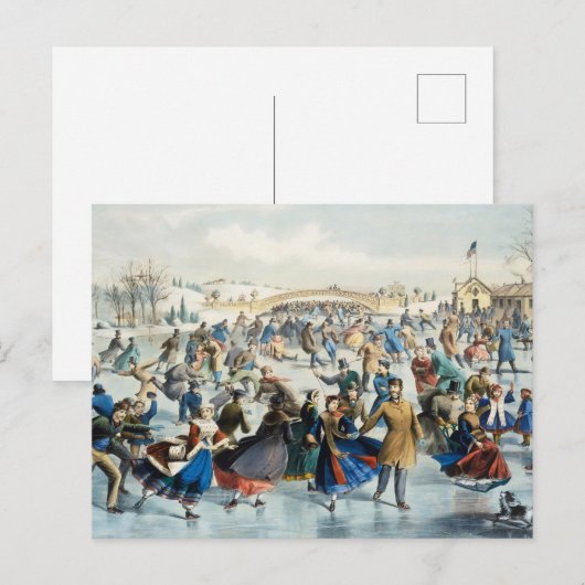 Vintage Currier and Ives Central Park Winter Kunst Briefkaart (Voorkant / Achterkant)