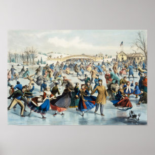 Vintage Currier and Ives Central Park Winter Kunst Poster