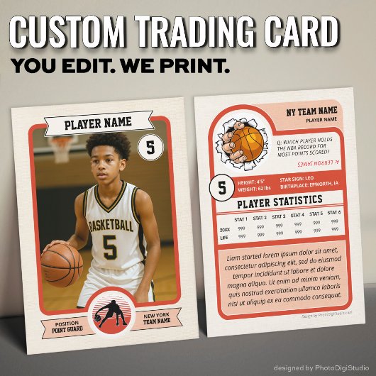 Vintage Custom Basketball Trading Card, Red Player Contactkaartje