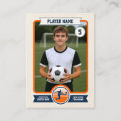 Vintage Custom Soccer Trading Card, Orange Player Contactkaartje (Voorkant)