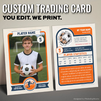 Vintage Custom Soccer Trading Card, Orange Player Contactkaartje