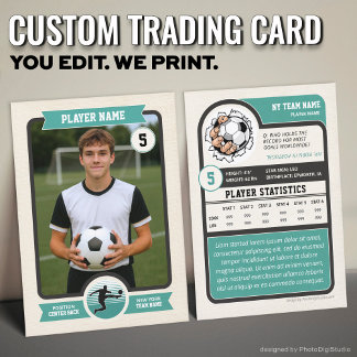 Vintage Custom Soccer Trading Card, Teal Player Contactkaartje